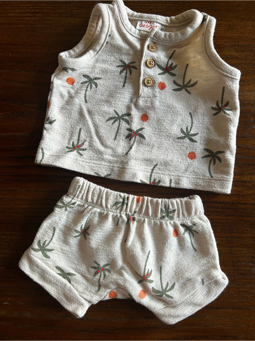 Cat & Jack Cream Palm-Print Tank Top & Shorts Set with Orange Accents